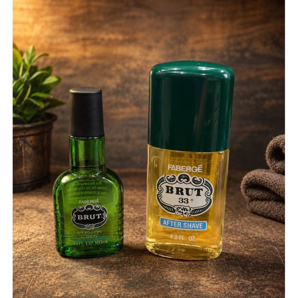 VTG Fabergé Brut 33 After Shave & Splash-On Lotion Set NEW Full Bottles No boxes